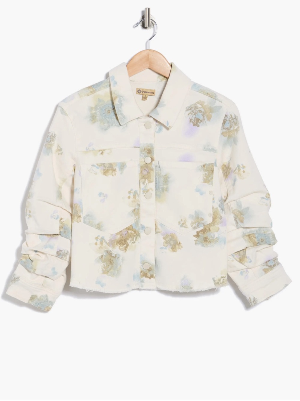Democracy Cream Floral Cropped Jean Jacket